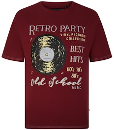 KAM Retro Party Print T-Shirt Burgunderrot